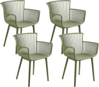 Beliani Beliani - Set of 4 Plastic Dining Chairs Indoor Outdoor with Armrests Green Pesaro