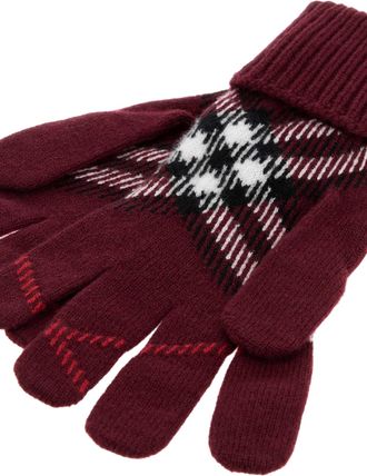 Burberry Checked-Intarsia Cashmere Gloves - Red