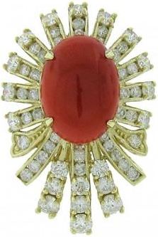 Allurez 3.04ct Diamond & 5.77ct Italian Coral 14k Yellow Gold Ring
