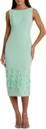 Mac Duggal Crepe Sleeveless Floral Beaded Midi Dress in Sage at Nordstrom, Size 16