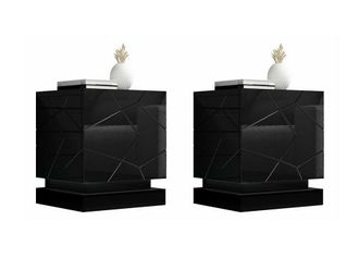 Mirjan24 Mobilier1 - Conjunto De Mesitas De Noche Charlotte 187, Negro + Negro Brillante, N&uacute;mero De Cajones: 0, N&uacute;mero De Puertas: 0, 53x46x42cm, Mdf