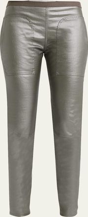 Rick Owens Metallic Coated-Denim Mid-Rise Leggings