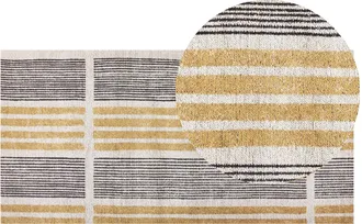 Beliani Beliani - Alfombra De Algod&oacute;n Amarillo Negro Beige 80 X 150 Cm Tejido Plano A Rayas Katra