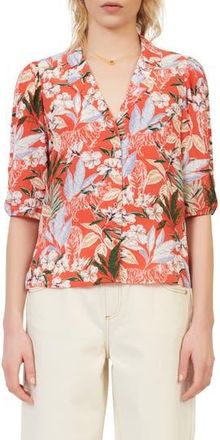 Maje Tropical Floral Print Elbow Sleeve Button-Up Blouse in Multicolor at Nordstrom Rack, Size 1 (Fits Like 2-4 Us)