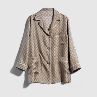 Gucci Printed Silk Twill Shirt, Beige