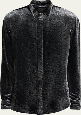 Giorgio Armani Mens Herringbone Velvet Concealed-Placket Tuxedo Shirt