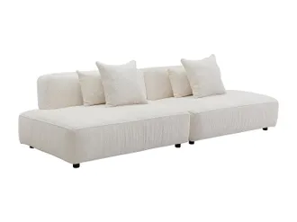 Vente-Unique Divano 5 Posti Aperto Modulabile In Tessuto Bouclette Bianco Avorio - Lelaco