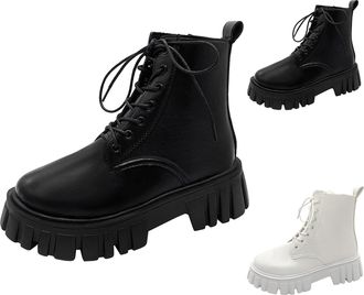 Generic Womens Lace up Ankle Boots with Side Zipper Platform Short Combat Booties Ladies Comfortable Chunky Low Heel Round Toe Boots Lug Sole Anti-Slip Walkin