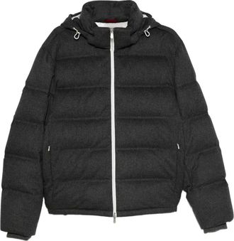 Brunello Cucinelli Piumino trapuntato con cappuccio - Grigio