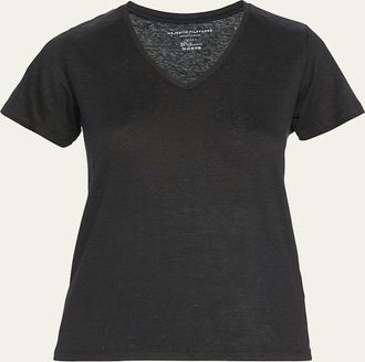 Majestic Filatures Stretch-Linen Semi-Relaxed V-Neck Tee