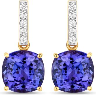 Diana M. Jewels Tanzanite ( AAA ) Cushion 8.50mm - 2Pcs + White Diamond F/C Round 1.50mm ( SI-2/HI ) - 10Pcs ( J-Back ) ( White Pen Rhodium ) ( Push Post )