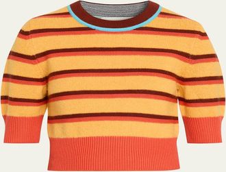 Christopher John Rogers Striped Short-Sleeve Crop Sweater