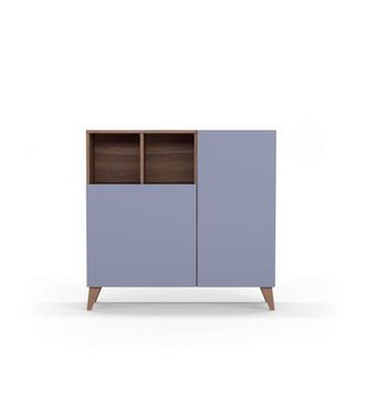 HERDASA Herdasa - Recibidor Zapatero Modelo 510 Acabado Nogal Puertas En Azul. 90x90x26 (alto X Ancho X Fondo)