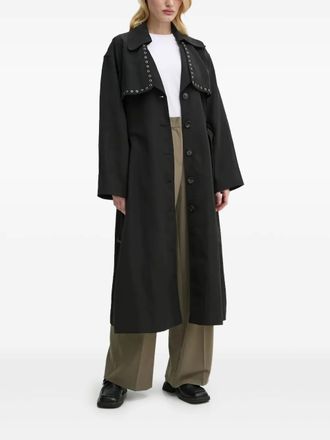 Bruuns Bazaar eyelet-embellishment belted coat - women - Recycled Polyester/Polyester - 42 - Black