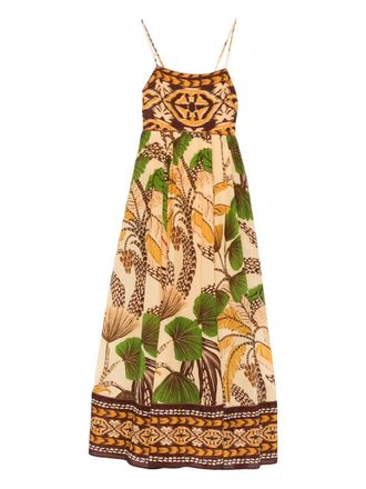 Farm Rio Foliage Sketch maxi-jurk - Bruin