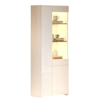 STILVORA Vitrina Con 2 Puertas, 1 Caj&oacute;n Y 3 Nichos Semiabiertos, Led, Frente Brillante, Para Sal&oacute;n, En Tablero, 70 &times; 35 &times; 180 Cm, Blanco