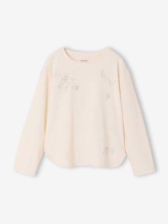 Vertbaudet M&auml;dchen Shirt mit Strasssteinen wollwei&szlig;