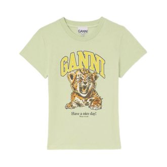 Ganni Dames, Tops, Groen, Maat: L Katoen