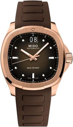 Mido Multifort TV Big Date Automatic Rubber Strap Watch, 39.2mm x 40mm in Brown at Nordstrom