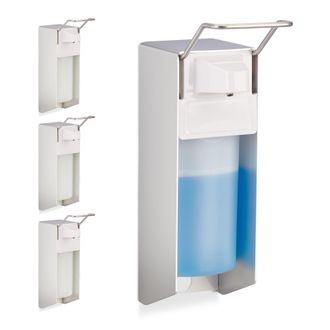 Relaxdays 4 Dispensadores De Jab&oacute;n 500 Ml, Para Pared, Blanco, Pl&aacute;stico-metal, 28 X 8 X 15 Cm