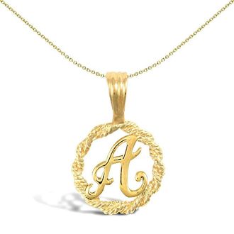 Jewelco London Solid 9ct Gold Rope Identity Initial Charm Pendant Letter A - JIN001-A