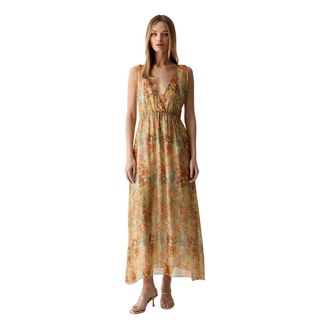 Vicolo Kleedjes, Dames, Veelkleurig, M, Katoen, Maxi jurk met zijde