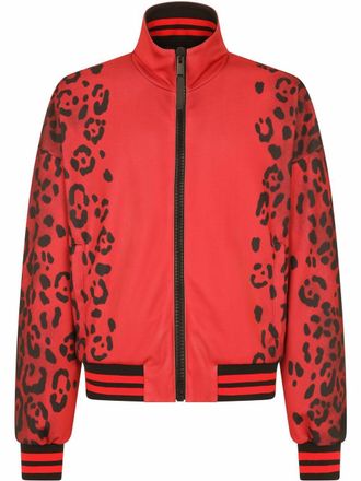 Dolce & Gabbana leopard-print bomber jacket - men - Polyester/Nylon - 58 - Red