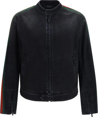 Gucci Katoenen Denim Bikerjack - Heren - Leren en Su&egrave;de Jassen - Zwart - M - Katoen - Jassen