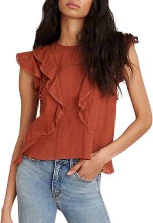 Veronica Beard Aira Flutter Sleeve Top In Rust