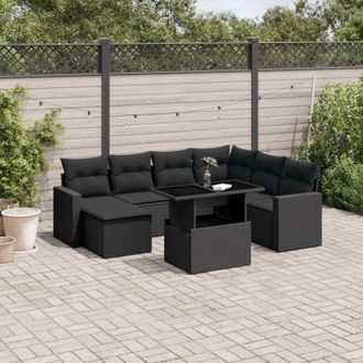 vidaXL Vidaxl - Set De Sof&aacute;s De Jard&iacute;n 8 Piezas Y Cojines Rat&aacute;n Sint&eacute;tico Negro