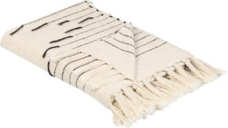 Beliani Beliani - Manta De Algod&oacute;n Negro Beige Claro 130 X 170 Cm A Mano Patr&oacute;n A Rayas Borlas Uluyol