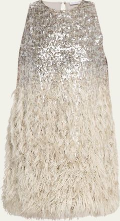 Brunello Cucinelli Degrade Feather Sequined Fil Coupe Mini Dress