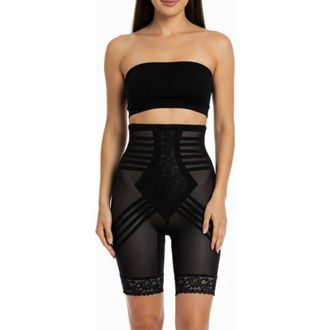 Rago Firm No Roll Breathable High Waist Thigh Slimmer Shaper in Black at Nordstrom, Size 48