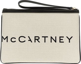 Stella McCartney Womens Logo-Print Cotton Clutch Beige Polyester