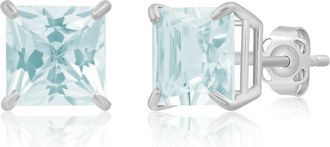 MAX + STONE 14k Yellow or White Gold 7mm Princess Cut Gemstone Square Stud Earrings
