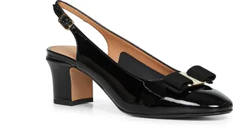 Ferragamo Womens Black Vara Bow Slingback Pumps Calf Leather High Heel Shoes