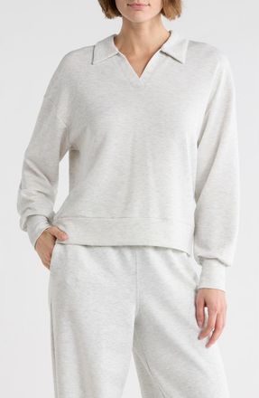 Yogalicious Noble Sandwashed Scuba Knit Polo Sweatshirt in Heather Light Grey at Nordstrom Rack, Size X-Small