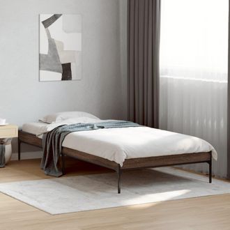 vidaXL Estructura Cama Madera Ingenier&iacute;a Metal Marr&oacute;n Roble 90x190 Cm Vidaxl