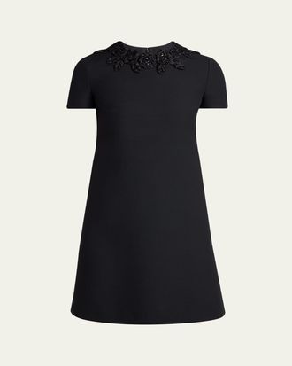 Valentino Garavani Rose Embroidered Short-Sleeve Mini Dress