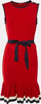 Carolina Herrera Red Jersey Flounced Hem Short Dress