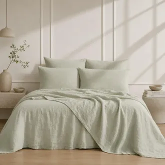 Febronie Juego de cama (65x65) lino verde almendra 240x220