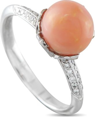 Luxury Bazaar 18K White Gold 0.10ct Diamond and Conch Pearl Ring MF01-060326