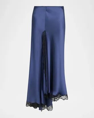 Isabel Marant Alexandra Lace-Trim Asymmetric Satin Midi Skirt