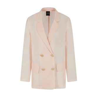 A|X Armani Exchange Double-breasted blazer van ramie-katoen - Dames - Jassen - Roze - Maat: S Katoen