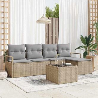 vidaXL Conjunto De Sof&aacute; De Jard&iacute;n 6 Pcs Beige Polirat&aacute;n Vidaxl