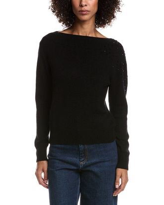Fort&eacute; Cashmere Crystal Cluster Off Shoulder Wool & Cashmere-Blend Sweater