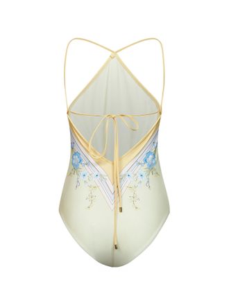 Self Portrait Womens One-Piece Swimsuit Scarf-Inspired Floral Yellow Polyamide Swimwear Sea Clothing