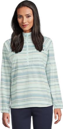 L.L.Bean Everyday SunSmart(r) Quarter-Zip Pullover Colorblock Woven Shirt Womens Clothing Cool Sea Blue Stripe : SM, Polyester