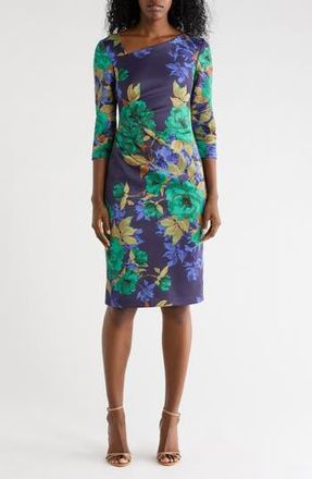 Julia Jordan Asymmetric Midi Dress in Navy Multi at Nordstrom Rack, Size 16