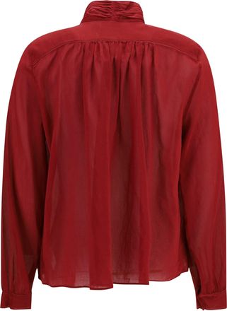 Forte_Forte Womens Pleated High-Neck Blouse Pomegranate Cotton; Silk Shirt